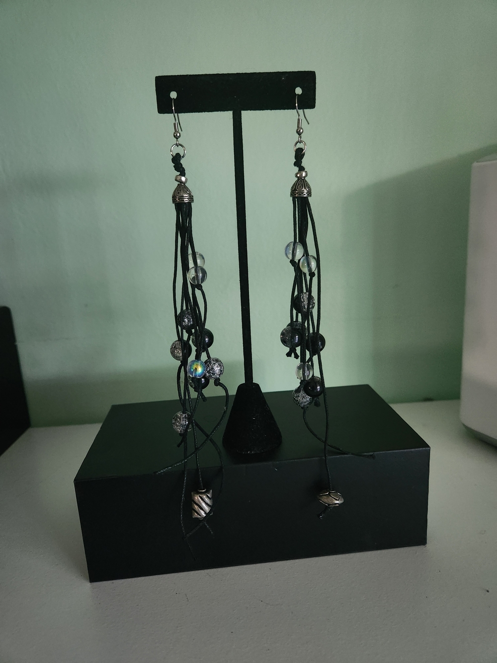 Black Beaded Tassel Drop Earrings - Women Jewelry